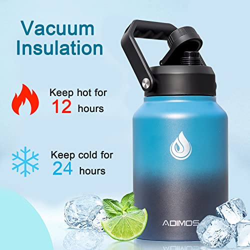 Insulated Water Bottle 64 oz with Handle, Adimos Half Gallon Vacuum Stainless Steel Sports Water Jug Flask Keep Hot and Cold, Leak Proof Wide Mouth BPA-free Double Walled Thermos Mug, Indigo Black