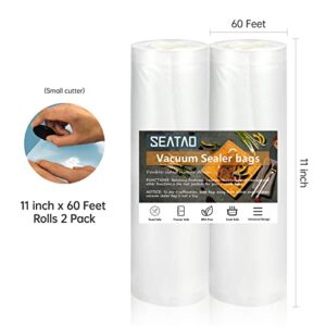 SEATAO Vacuum Sealer Bags，11“ X 60' Rolls 2 Pack for Food Saver, Seal a Meal, Bpa Free,commercial Grade, Great for Vac Storage, Meal Prep or Sous Vide