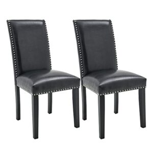 moderion parsons dinning chairs set of 2 with nail-heads trim, faux leather kitchen accent side upholstered seat, solid wood legs, 39'' x 25'' x 19'', holds up to 300 lbs, assembly black, cy-1122-bk
