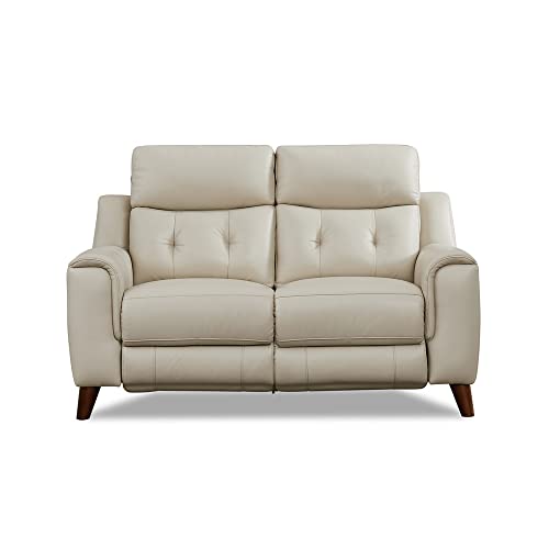 Hydeline Torino Zero Gravity Power Recline and Headrest Top Grain Leather Loveseat with Built-in USB-Ports, Vanilla