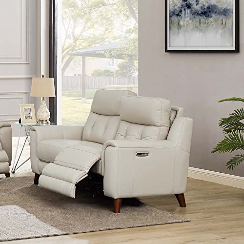 Hydeline Torino Zero Gravity Power Recline and Headrest Top Grain Leather Loveseat with Built-in USB-Ports, Vanilla