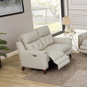 Hydeline Torino Zero Gravity Power Recline and Headrest Top Grain Leather Loveseat with Built-in USB-Ports, Vanilla