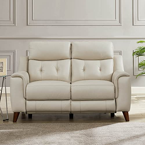 Hydeline Torino Zero Gravity Power Recline and Headrest Top Grain Leather Loveseat with Built-in USB-Ports, Vanilla