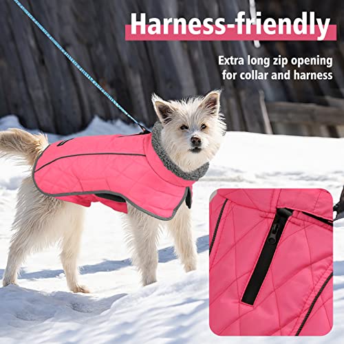 Fragralley Dog Winter Coat Jacket - Reflective Adjustable Windproof Dog Turtleneck Clothes, Doggie Cold Weather Vest, Warm Fleece Lining Puppy Snow Coat for Small Medium Large Dogs (Large, Pink)