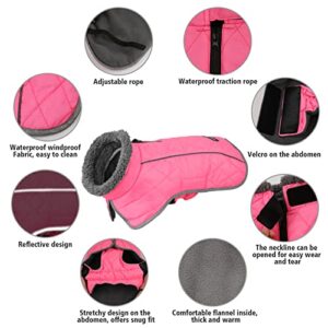 Fragralley Dog Winter Coat Jacket - Reflective Adjustable Windproof Dog Turtleneck Clothes, Doggie Cold Weather Vest, Warm Fleece Lining Puppy Snow Coat for Small Medium Large Dogs (Large, Pink)
