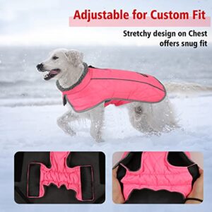 Fragralley Dog Winter Coat Jacket - Reflective Adjustable Windproof Dog Turtleneck Clothes, Doggie Cold Weather Vest, Warm Fleece Lining Puppy Snow Coat for Small Medium Large Dogs (Large, Pink)
