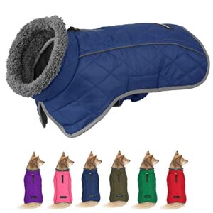 fragralley dog winter coat jacket - reflective adjustable windproof dog turtleneck clothes, doggie cold weather vest, warm fleece lining puppy snow coat for small medium large dogs (medium, blue)