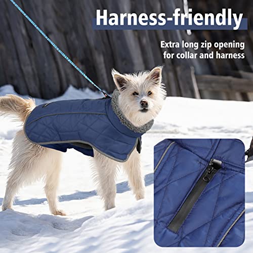 Fragralley Dog Winter Coat Jacket - Reflective Adjustable Windproof Dog Turtleneck Clothes, Doggie Cold Weather Vest, Warm Fleece Lining Puppy Snow Coat for Small Medium Large Dogs (Medium, Blue)