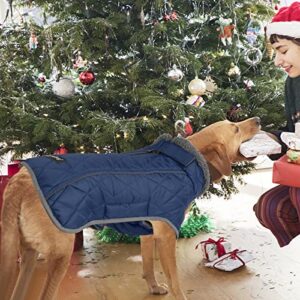 Fragralley Dog Winter Coat Jacket - Reflective Adjustable Windproof Dog Turtleneck Clothes, Doggie Cold Weather Vest, Warm Fleece Lining Puppy Snow Coat for Small Medium Large Dogs (Medium, Blue)