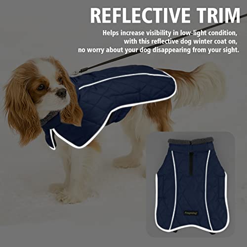 Fragralley Dog Winter Coat Jacket - Reflective Adjustable Windproof Dog Turtleneck Clothes, Doggie Cold Weather Vest, Warm Fleece Lining Puppy Snow Coat for Small Medium Large Dogs (Medium, Blue)