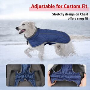 Fragralley Dog Winter Coat Jacket - Reflective Adjustable Windproof Dog Turtleneck Clothes, Doggie Cold Weather Vest, Warm Fleece Lining Puppy Snow Coat for Small Medium Large Dogs (Medium, Blue)