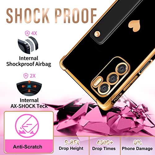 Likiyami (3in1 for Motorola Moto G Stylus 5G 2022 Case (NOT FIT 4G) Heart Women Girls Girly Cute Luxury Pretty with Stand Phone Cases Black Gold Love Hearts Aesthetic Cover+Screen+Chain for 6.8 inch