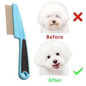 2 Pcs Flea Comb,Dog Comb Cat Comb Dog Hair Comb Pet Combs Pet Grooming Comb Flea Lice Comb Cat Grooming Supplies for Dog/Cat/Small Pets (Blue and Green)