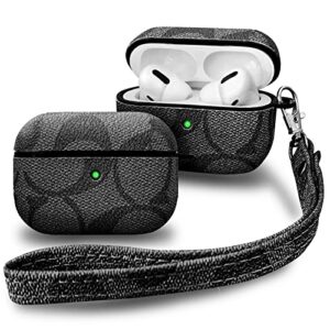 molova case for airpods pro,luxury stylish pu ultra slim & thin soft tpu anti-slip scratch resistant drop proof full cover case with keychain/lanyard//ear hook/watch band holder/anti-lost strap,black