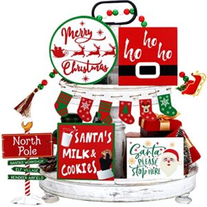 12 pieces christmas tiered tray decor christmas santa claus table decor rustic table centerpiece christmas wooden signs farmhouse tiered tray country decor for home room table fireplace (santa claus)