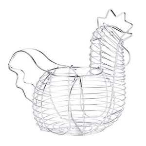 zerodeko metal wire egg basket chicken shaped wire gathering basket country style chicken egg storage basket for collecting carrying eggs silver