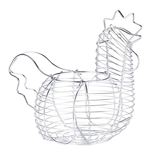 Zerodeko Metal Wire Egg Basket Chicken Shaped Wire Gathering Basket Country Style Chicken Egg Storage Basket for Collecting Carrying Eggs Silver