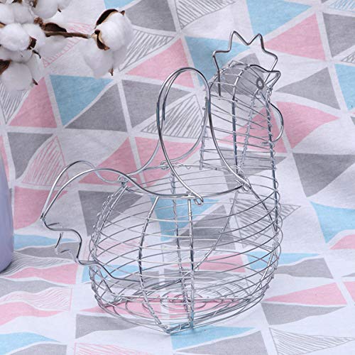 Zerodeko Metal Wire Egg Basket Chicken Shaped Wire Gathering Basket Country Style Chicken Egg Storage Basket for Collecting Carrying Eggs Silver