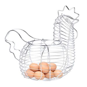 Zerodeko Metal Wire Egg Basket Chicken Shaped Wire Gathering Basket Country Style Chicken Egg Storage Basket for Collecting Carrying Eggs Silver