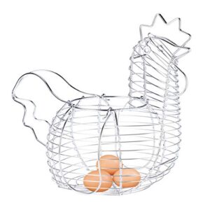 Zerodeko Metal Wire Egg Basket Chicken Shaped Wire Gathering Basket Country Style Chicken Egg Storage Basket for Collecting Carrying Eggs Silver