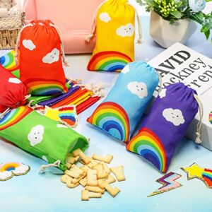 24 Pcs Rainbow Gift Bags with Drawstring Party Favor Bag Birthday Supplies Candy Goodie Treat Bag for Birthday Baby Shower Wedding (5 x 7 Inch)