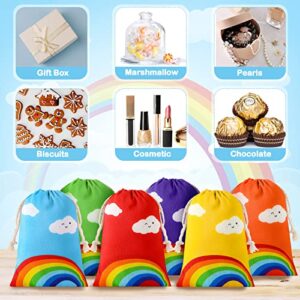 24 Pcs Rainbow Gift Bags with Drawstring Party Favor Bag Birthday Supplies Candy Goodie Treat Bag for Birthday Baby Shower Wedding (5 x 7 Inch)