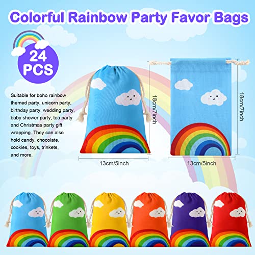24 Pcs Rainbow Gift Bags with Drawstring Party Favor Bag Birthday Supplies Candy Goodie Treat Bag for Birthday Baby Shower Wedding (5 x 7 Inch)