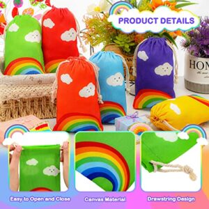 24 Pcs Rainbow Gift Bags with Drawstring Party Favor Bag Birthday Supplies Candy Goodie Treat Bag for Birthday Baby Shower Wedding (5 x 7 Inch)