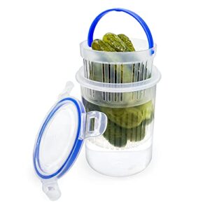 KIKINIKO Pickle Jar 24 oz pickle container with strainer Pickle Holder Keeper Lifter, pickle storage container pickle strainer,Flip Jar with Leak Proof and Lock It Lid