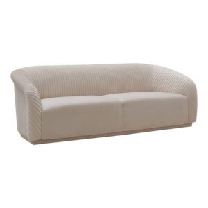 tov furniture yara 31.3" h transitional velvet upholstered sofa in pleated beige