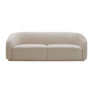 TOV Furniture Yara 31.3" H Transitional Velvet Upholstered Sofa in Pleated Beige