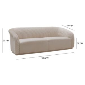 TOV Furniture Yara 31.3" H Transitional Velvet Upholstered Sofa in Pleated Beige