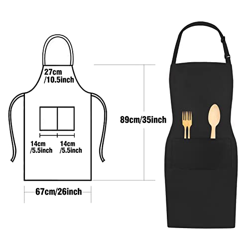 Fyy Bib Apron, Adjustable Kitchen Apron with 2 Pockets, Chef Apron Waitress Apron Cooking Apron BBQ Apron for Women Men, Polyester Bulk Apron for Kitchen Cafe BBQ Restaurant Black