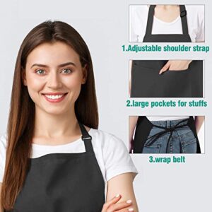 Fyy Bib Apron, Adjustable Kitchen Apron with 2 Pockets, Chef Apron Waitress Apron Cooking Apron BBQ Apron for Women Men, Polyester Bulk Apron for Kitchen Cafe BBQ Restaurant Black