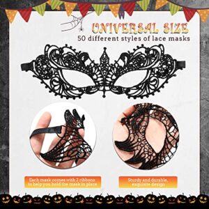 50 Pieces Lace Mask Masquerade Venetian Eyemask Women Flexible Masks for Masquerade Carnival Ball Birthday Halloween Costume (Multi Color)