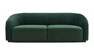 tov furniture yara 31.3" h velvet upholstered sofa in pleated forest green