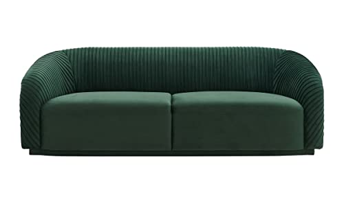 TOV Furniture Yara 31.3" H Velvet Upholstered Sofa in Pleated Forest Green