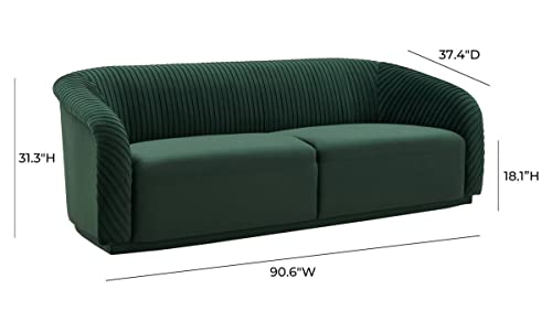 TOV Furniture Yara 31.3" H Velvet Upholstered Sofa in Pleated Forest Green