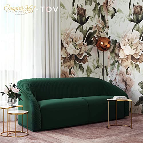 TOV Furniture Yara 31.3" H Velvet Upholstered Sofa in Pleated Forest Green