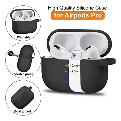 SUPFINE Airpod Pro Case Cover with Keychain, Soft Protective Silicone Airpods Pro Case with Airpod Cleaner kit & Replacement Ear Tips (S/M/L), Black