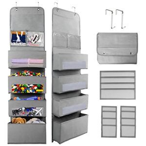 fgsaeor 5-shelf over the door hanging organizer, closet organizers and wall mount storage with clear pvc window pocket & 2 hooks for nursery closet storage, pantry, bedroom, baby diapers (1pack-grey)