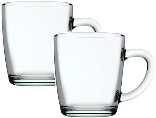 Clear Glass Coffee mugs, 11.5 Ounces- Glass Coffee Cups with Handle, Cappuccino, Espresso, Tea, Latte Cups, Cups for Drinking Hot Beverages, Large Capacity, 2 Pack (Clear)