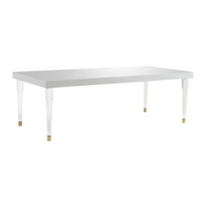 tov furniture 30" h mdf wood and acrylic dining table in white glossy lacquer