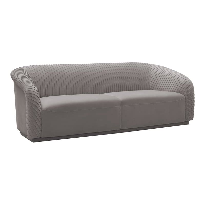 TOV Furniture Yara 31.3" H Transitional Velvet Upholstered Sofa in Pleated Gray