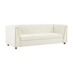 tov furniture wafa 30.4" h transitional velvet upholstered/wood sofa in cream