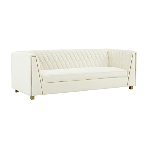 TOV Furniture Wafa 30.4" H Transitional Velvet Upholstered/Wood Sofa in Cream