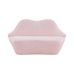 tov furniture upholstered transitional velvet lips settee in blush pink