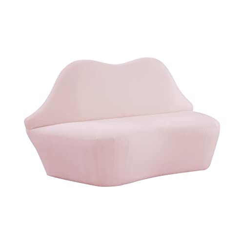 TOV Furniture Upholstered Transitional Velvet Lips Settee in Blush Pink