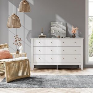 FOTOSOK White Dresser, Chest of Drawers, Modern 6 Drawer Double Dresser with Deep Drawers, Wide Storage Organizer Cabinet for Living Room, Hallway