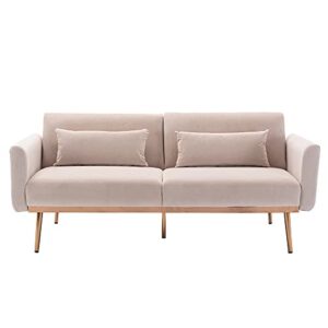accent sofa loveseat mid century modern velvet sofa couch with pillows metal feet loveseat sofa vintage for small space (beige)